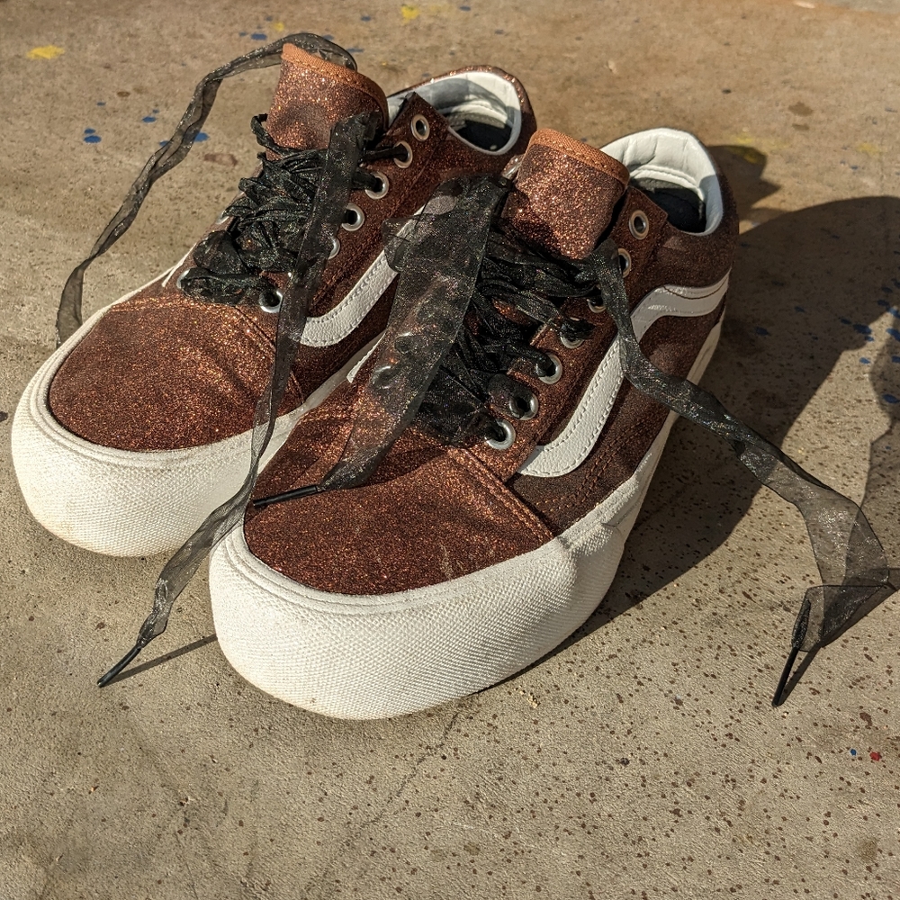 Vans glitter bronze platform 10 us women's, 8.5 us men's.